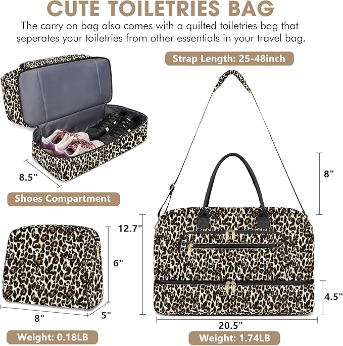 Travel Duffle Bag Weekender for Women - Carry-On Overnight Personal Item Bag with Shoe Compartment & Wet Pocket Large Weekend Tote Bags with Toiletry Hospital Bags for Labor and Delivery