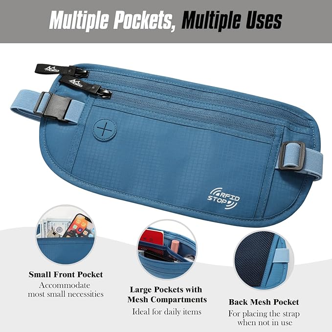 MoKo Secure Travel Money Belt, Undercover Hidden RFID Blocking Travel Wallet, Anti-Theft Passport Wallets for Men Women