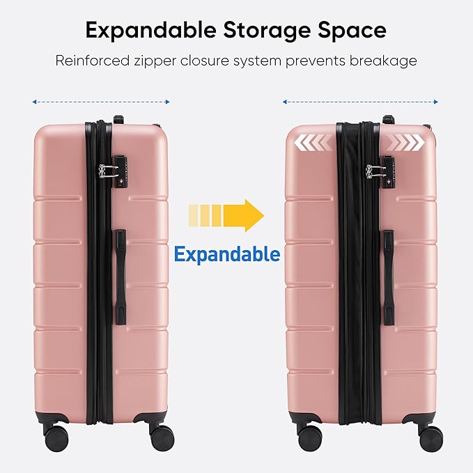 OLIXIS 20 Inch Carry-On Luggage, Hardside Suitcase with Spinner Wheels, Lightweight ABS Hard Shell Travel Luggage, TSA Approved Lock, Expandable Small Suitcase for Business & Travel–Pink