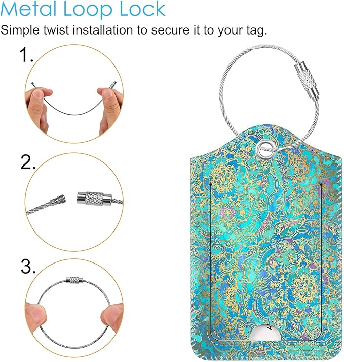 Fintie Luggage Tags, Privacy Cover ID Label with Stainless Steel Loop and Address Card for Travel Bag Suitcase - Glass Blue (2 Piece)