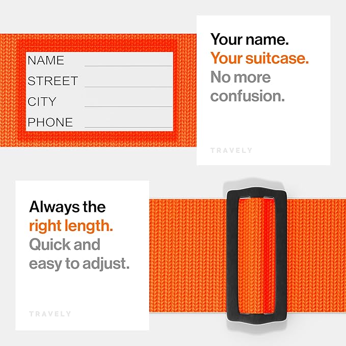TRAVELY Luggage Straps - Particularly conspicuous & Secure - Incl. 2 Name Tags - Luggage Strap Ideal crosswise - [Set of 2]