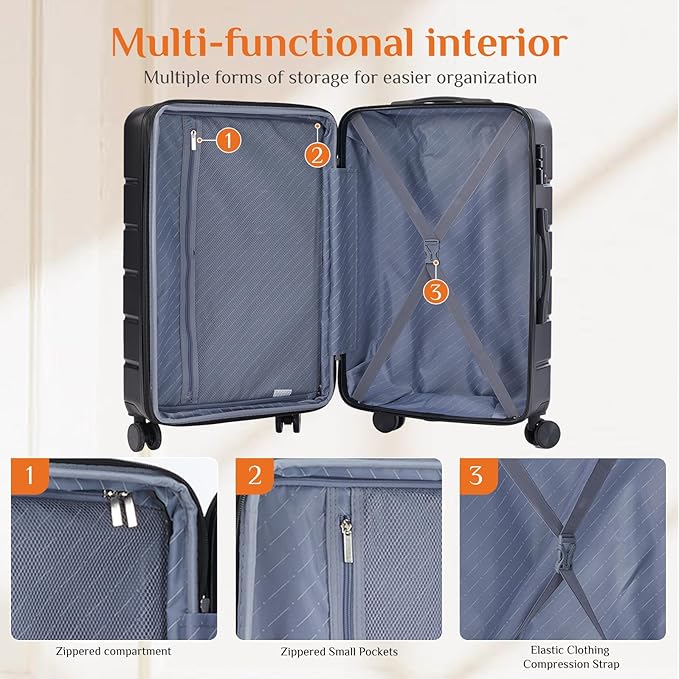 Sweetcrispy Carry on Luggage, Hard Shell ABS Suitcase with Double Spinner Wheels, Lightweight Expandable Rolling Suit Case with TSA Lock, 21 Inch Charcoal Black
