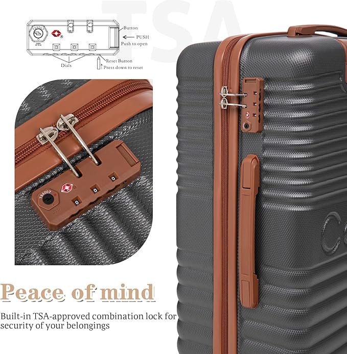 5 Piece Luggage Sets with Spinner Wheels and Tsa Lock, Hardshell ABS Suitcase Set, Lightweight Hardside Waterproof Travel Suitcases for Men Women, 20", 24", 28" Gray