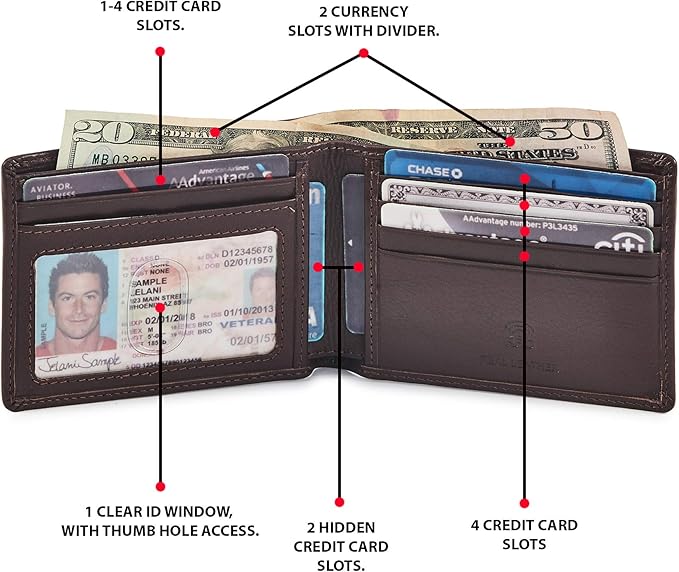 Real Leather Mens Bifold Wallet RFID Blocking Slim Minimalist Front Pocket - Thin & Stylish with ID Window in Gift Box (Nappa, Chocolate)