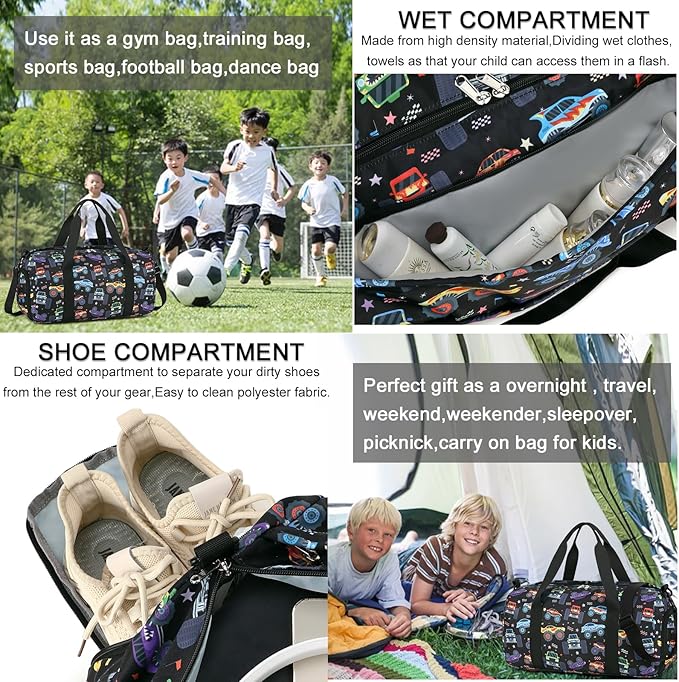 CAMTOP Kids Duffel Bag Boys Toddler Overnight Bag Small Weekender Carry-On Tote for Travel Gym Sport