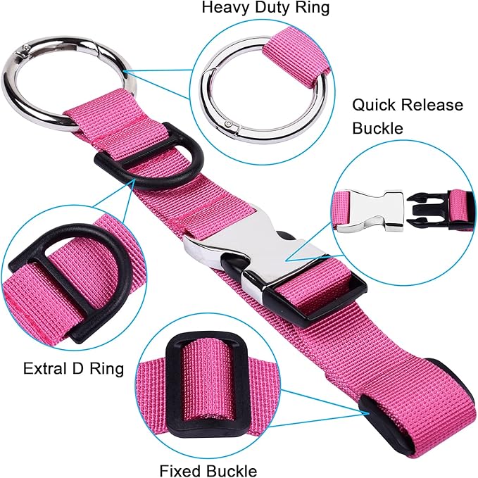 Wisdompro Jacket Gripper Strap, Add a Bag Luggage Straps Baggage Suitcase Belts Travel Accessories with Hook and D-Ring - Make Your Hands Free, Easy to Carry Your Extra Bags - Hot Pink