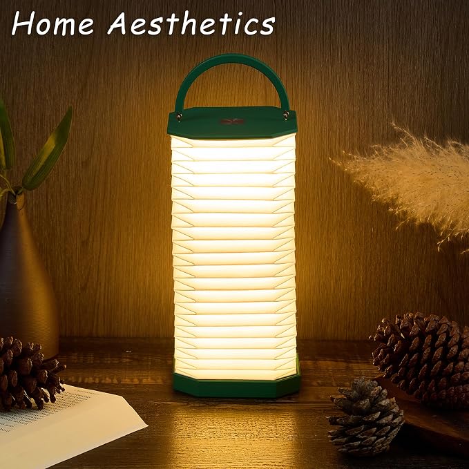 Uniwolk Paper Lamp House Warming Gifts, Portable Cordless Foldable Small Bedside Lamp, Retro Green Accordion Desk Lamp, Paper Lantern Lights 1200mAh, Japanese Gifts Collapsible Pleated Wireless lamp