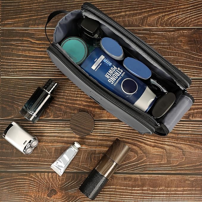 ZEEMO Travel Toiletry Bag for Men, Large Water-Resistant Double-Sided Full-Open Dopp Kit, Versatile Organizer for Shower and Hygiene Accessories, Bathroom Essentials, Cosmetics, Grey