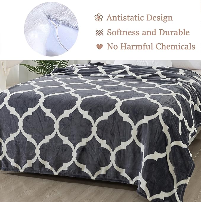 Gray Pattern Queen Size Blanket,90x90 Inches Microfiber Soft Cozy Fluffy Warm Hand Made Queen Throw Blankets for Queen Full Bed,Couch, Sofa, Chair, Camping, Picnic,Grey and White