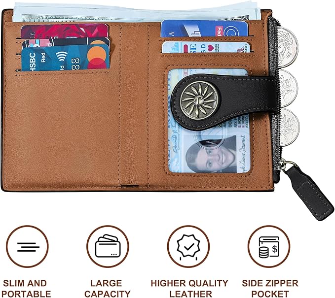 Tipmile Small Wallet Women Bifold RFID Blocking Card Holder Leather Wallets with Zipper Coin Pocket