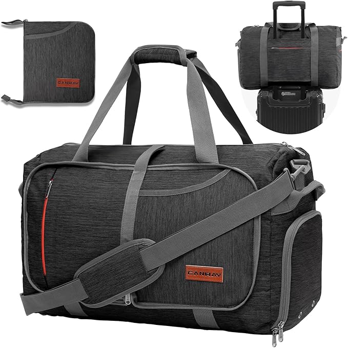 Canway 40L Foldable Duffle Bag for Travel Men & Women Carry On 22"x14"x9" Airline Approved, Small Luggage Overnight Bag with Shoe Compartment, Water-Resistant Gym & Sports Bag