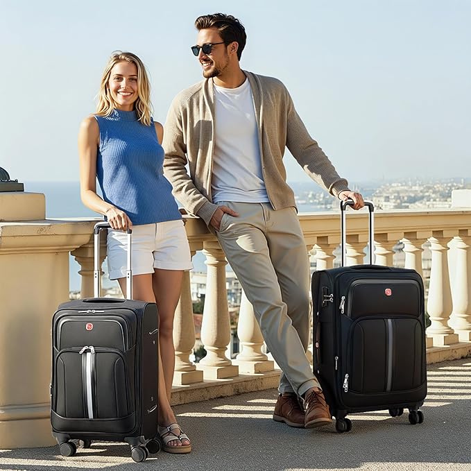 Softside Expandable Carry On Luggage Rolling Suitcase with Spinner Wheels (Black, 25-Inch)