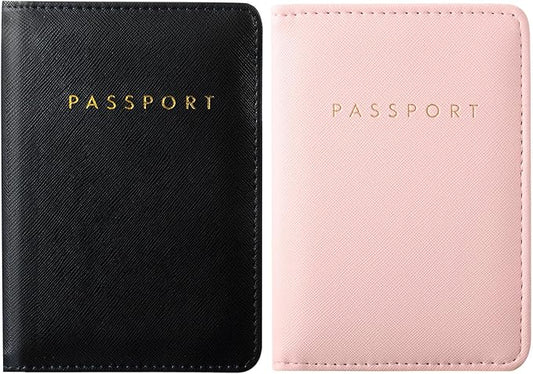 2 Pcs Passport Cover Holder for Travel Waterproof Leather Passport Wallet Case Book Travel Cruise Essentials for Women Men | 2 Pieces, Bridal, Holder, Waterproof, Holder Covers, Travel Wallet