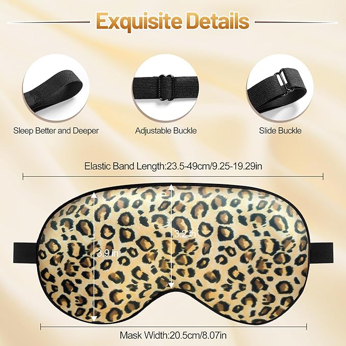 Sleep Mask, Silk Eye Mask for Sleeping with Adjustable Strap, Blindfold Eyeshade for Men & Women, Comfortable & Soft Eye Cover Eyeshade for Night Sleep (Leopard)