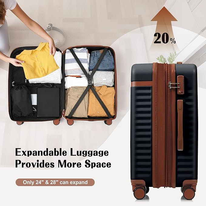 Hardshell Luggage, Lightweight Suitcase with Spinner Wheels, BLACK+USB