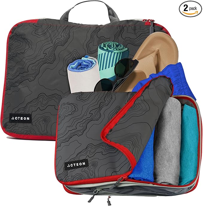 Acteon Compression Packing Cubes - 2 Pack Clean Dirty Separate Zipper - Lightweight Travel Packing Cubes for Luggage - Suitcase Organizer Travel Cubes - Large Small Laundry for Clothes Shoes Makeup