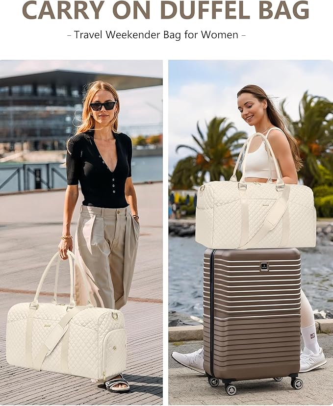 Women Weekender Travel Duffle Bag: Travel Duffel Overnight Bags with Shoe Compartment Large Carry on Tote with Toiletry Bag Weekend Traveling Yoga Gym Hospital Bag for Women with Wet Pocket Beige