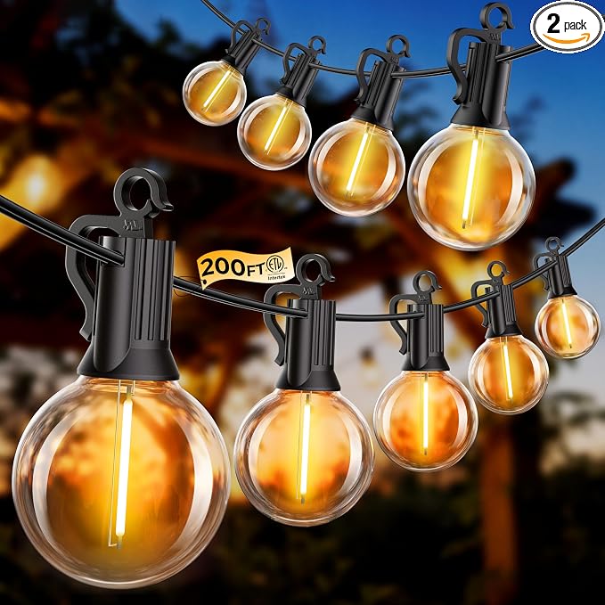 Outdoor String Lights, 200FT 100 LED Bulbs String Lights, IP65 Waterproof Connectable G40 Outside Patio Light for Backyard Porch Balcony Garden Decor Christmas Camping Gazebo