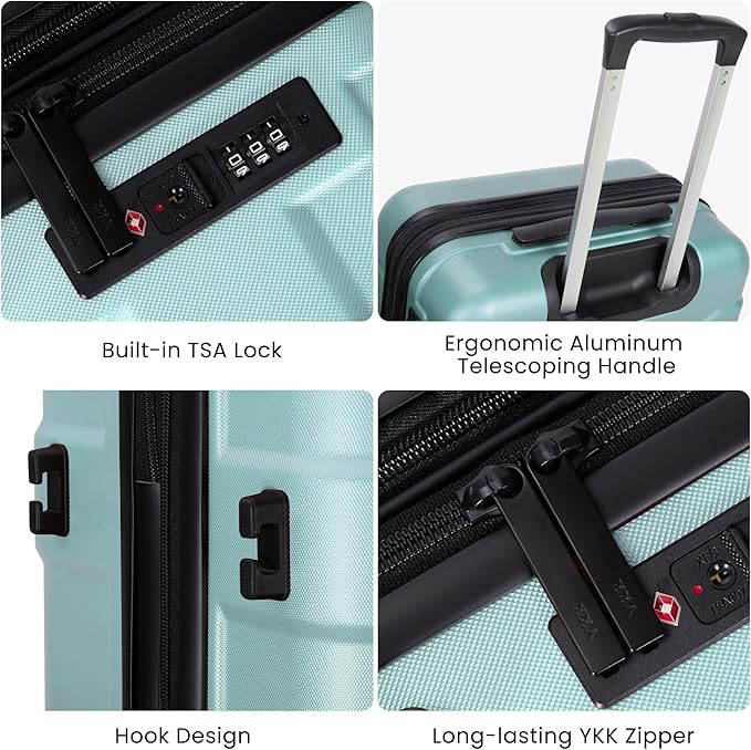 Luggage Sets 3 Piece with Spinner Wheel, Hardside Suitcase Set with TSA Lock, Expandable Lightweight Travel Luggage for Men and Women, Mint Green Upgraded