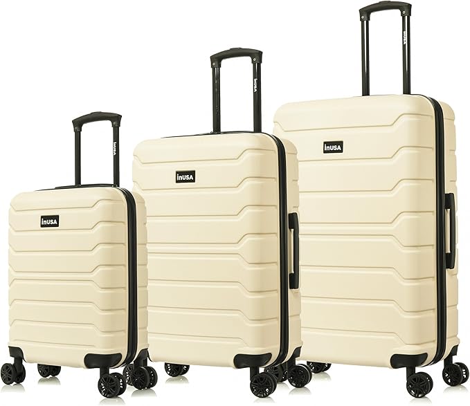 InUSA TREND Luggage with Spinner Wheels | Durable Lightweight Hardshell Suitcase,Travel sets with Handle and Trolley | (20in, 24in, 28in) 3 Piece Set | Sand
