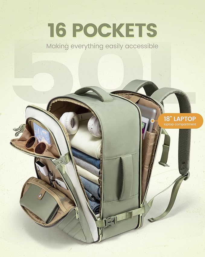 LOVEVOOK Travel Backpack Carry on Flight Approved 50L,Waterproof TSA Travel Essentials Personal Item Backpack for Women Men,Large Carry on Luggage Suitcase Travel Bag for Airplane with 3 Packing Cubes