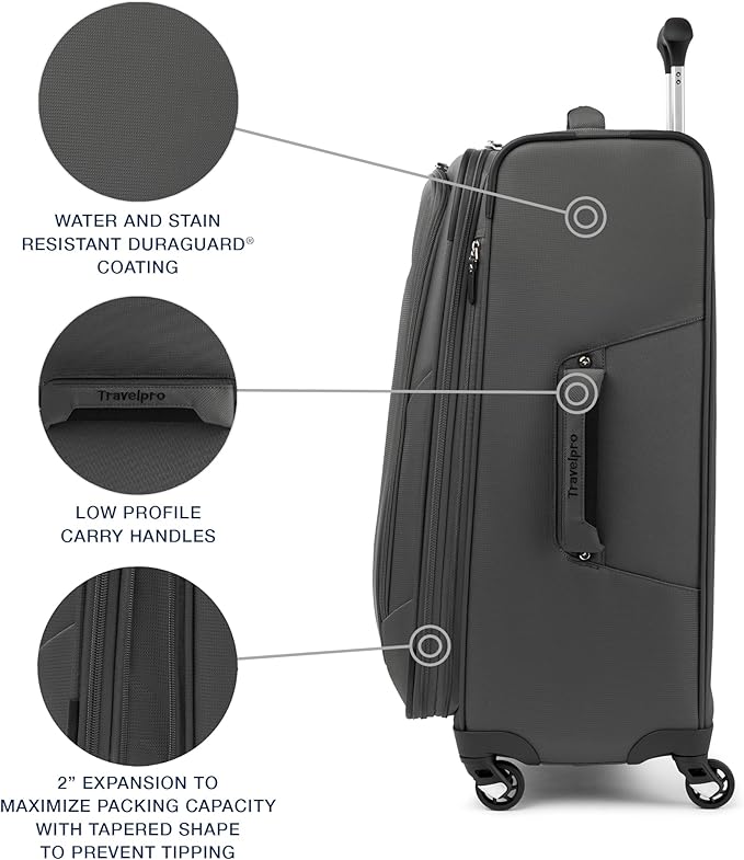 Travelpro Maxlite 5 Softside 2pc Set Expandable Carry On Luggage with 4 Spinner Wheels/Soft Underseat Tote, Lightweight Suitcase, Men and Women, Shadow Grey