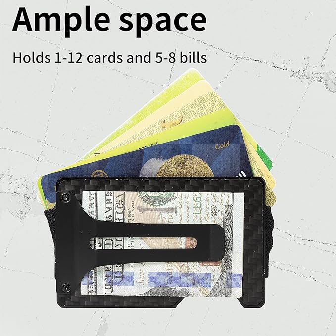 Minimalist Carbon Fiber Wallet for Men, Money Clip Cash Strap Wallet, RFID Blocking Metal Wallet Aluminum Card Holder,Front Pocket Wallet(Carbon Fiber)