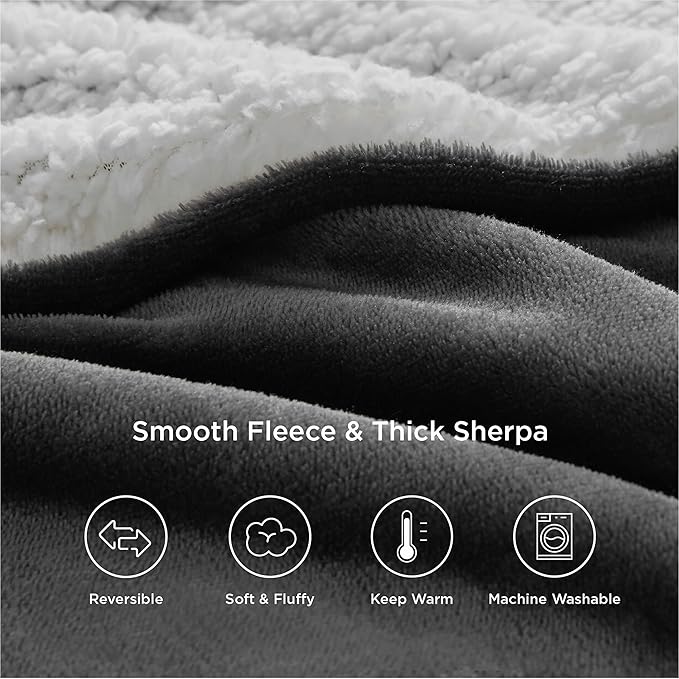 Bedsure GentleSoft Sherpa Fleece Twin Size Blanket for Couch, Non-Heated, Thick and Warm Throw for Women and Men, Soft Fuzzy Plush Twin Blanket for Winter, Charcoal, 60x80 Inches