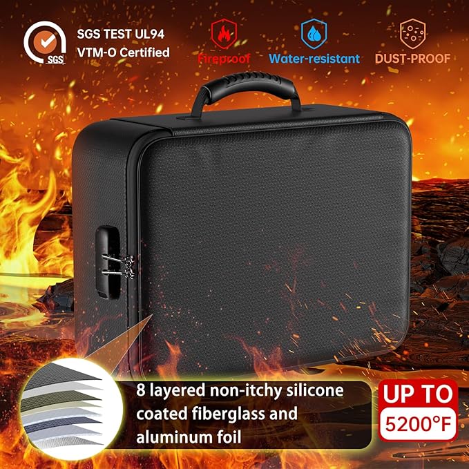 DocSafe 5200°F Document Organizer with Lock, Upgraded Heat Insulated Fireproof＆Water-Resistant Box 8 Layers File Organizer, Portable Home Travel Safe Storage for Important Documents and More
