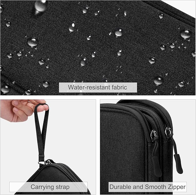 FYY Electronic Organizer, Travel Cable Organizer Bag Pouch Electronic Accessories Carry Case Portable Waterproof Double Layers Storage Bag for Cable, Cord, Charger, Phone, Earphone, Medium, Black