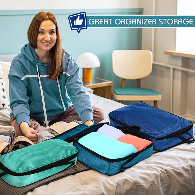 5 Pack Compression Packing Cubes for Travel Space Saving Cubes Luggage Organizer for Suitcase(Blue,Mixed)