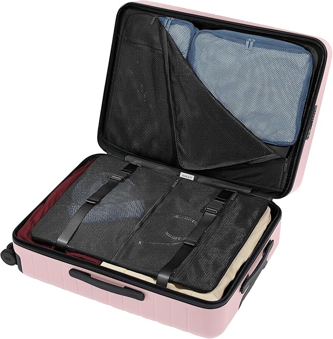 Away Medium Checked Luggage, Lightweight Hard Shell Suitcase with Spinner Wheels, Durable Rolling Luggage, TSA Lock, 26 Inch, Blush Pink