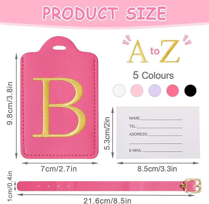 Initial Luggage Tags for Suitcases, Cute Embroidered Letter Luggage Bag Suitcase Identifier Name Baggage Tag, PU Leather Travel Luggage Tags, Bag Tags for Men Women Kids Luggage Handbags(Rosered B)