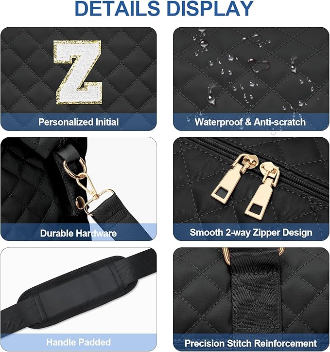 Gifts for Women, Initial Travel Duffle Bag, Personalized Weekender Overnight Bags, Gift for Mom Friend College Girl Graduation Teacher（Black,Z)