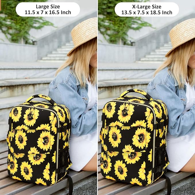 Carry on Backpack for Women TSA Approved 15.6 Inch Travel Laptop Backpack for Women Travel Essentials Foldable Womens Travel Backpack Suitcase Sunflower Floral