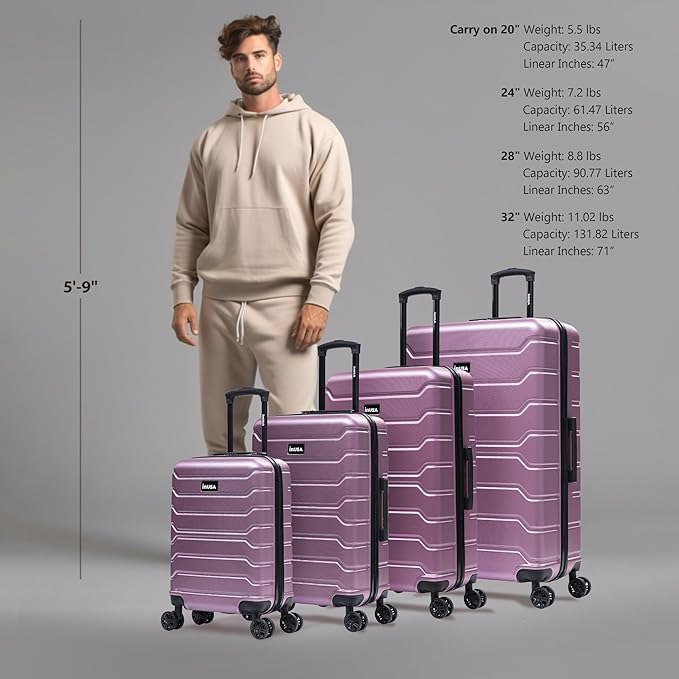 InUSA TREND Luggage with Spinner Wheels | Durable Lightweight Hardside Suitcase, Travel Sets with Handle and Trolley | (20in, 24in, 28in, 32in) 4 Piece Set | Rose Gold