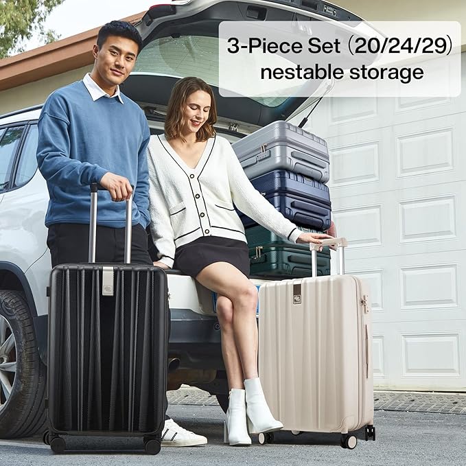 Hanke Luggage Sets 2 piece Carry On Luggage with Wheels PC Hard Shell Suitcases Lightweight Checked Travel Luggage Large Travel Suitcase Woman Men 20/24 Inch(Jet Black)