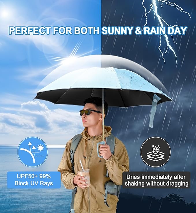 QWB TUMAAOTU Inverted Umbrella with Carabiner Handle, Compact Wind Proof Umbrellas For Rain and Sun Protection, Portable Reverse Folding Umbrella, Car Umbrella for Women Men, 10 Ribs