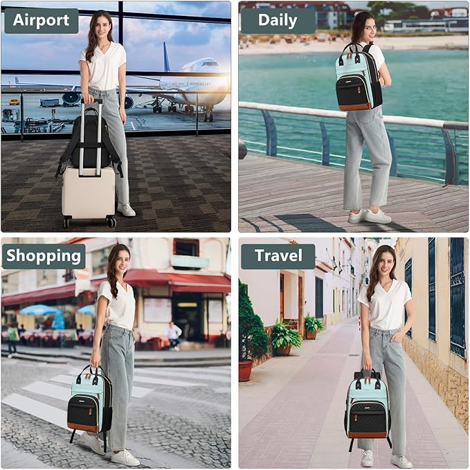 Laptop Backpack for Women Work Bookbag: 15.6 Inch College Backpacks with USB Charger School Bag Waterproof Travel Computer Back Pack Anti-Theft Casual Bookbags for Girls Teacher Nurse Black-Light-Blue