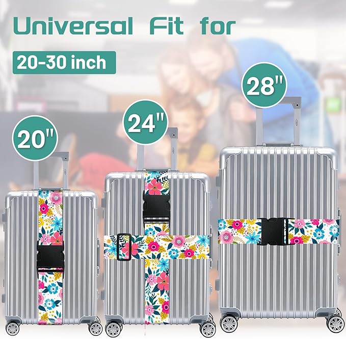 Slohif Luggage Straps for Suitcases Travel Belt Accessories Luggage Connector Identifiers 2 Pack Over Handle with Buckle Unique Nylon Adjustable Strap for Sleeping Bag Car Seat Vector Floral
