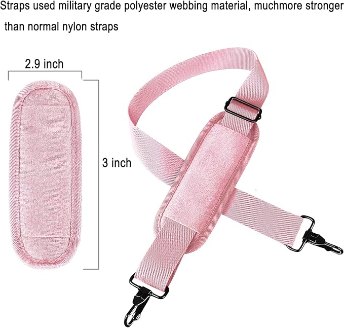Askuko Shoulder Strap, 56 Inch Universal Adjustable Shoulder Belt Replacement Laptop Bag Shoulder Strap with Metal Hooks for Briefcase, Laptop Messenger Crossbody Bag, Luggage Duffel Camera, Pink
