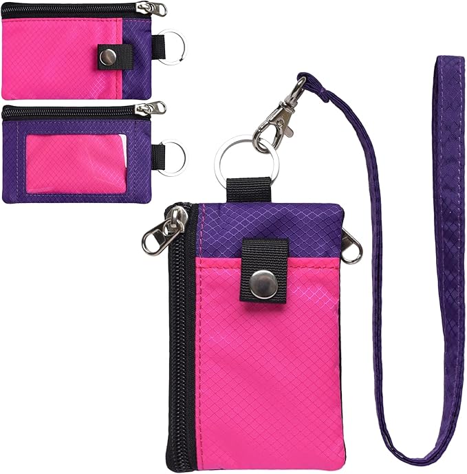 CHENSPRX Minimalist RFID Blocking Small Wallet with ID Window,WaterResistant Zip Id Case Wallet with Lanyard Keychain for Cards,Cash,Travel,Women,Men