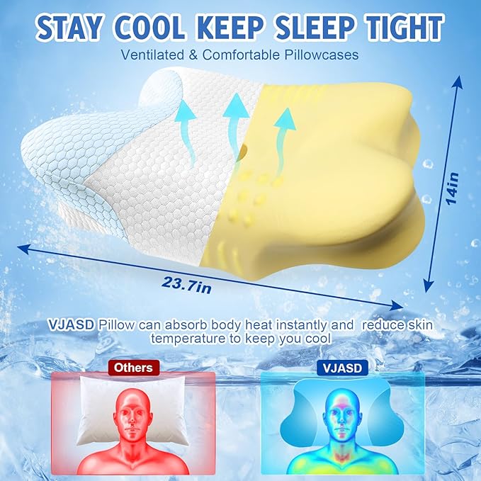 Cervical Neck Pillows with Memory Foam - Neck Pillows for Pain Relief Contour Memory Foam Pillows Ergonomic Neck Support - Adjustable Orthopedic Pillows with Breathable Pillowcase for Sleeping Blue