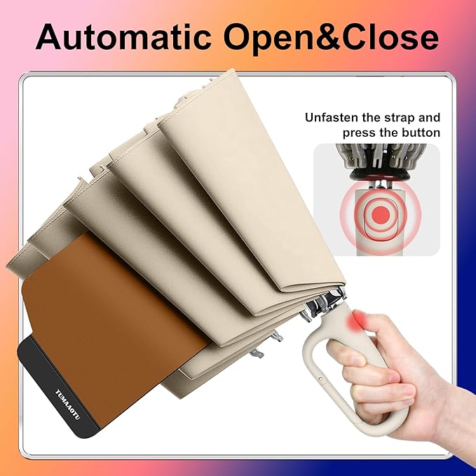 QWB TUMAAOTU Inverted Umbrella with Carabiner Handle, Compact Wind Proof Umbrellas For Rain and Sun Protection, Portable Reverse Folding Umbrella, Car Umbrella for Women Men, 10 Ribs