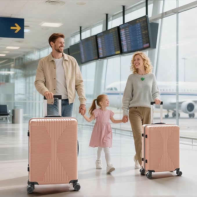 Karl home Luggage Sets 3 Piece, PP Hard Case Suitcase Set with Built-in Lock Spinner Wheels, Lightweight Durable Carry on Luggage for Business Travel - Light Pink (20"/24"/28")