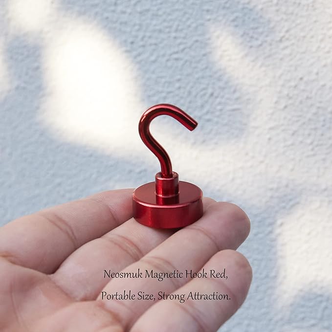 Neosmuk Magnetic Hooks,0.4lb Heavy Duty Earth Magnets with Hook for Refrigerator, Extra Strong Cruise Hook for Hanging, Magnetic Hanger for Cabins, Grill (Red, 6 Pack)