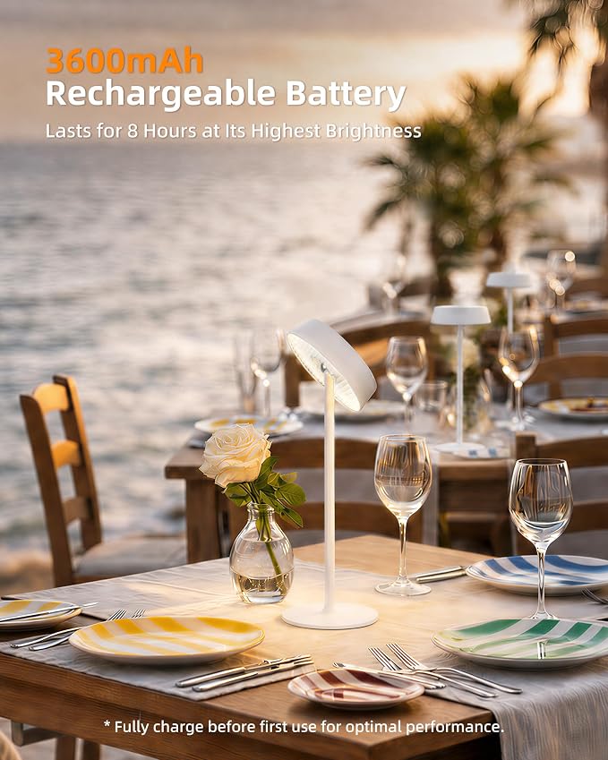 EZVALO Cordless Lamp, Rechargeable Table Lamp, Battery Operated | Portable Outdoor Waterproof, 3 Color Temps RGB, Dimmable Touch Control, LED Memory Function, Restaurant Dining Patio White1Pc