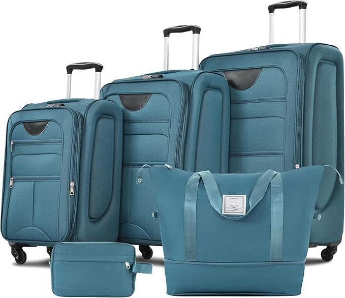 Merax Luggage Set, Softside Suitcase 3 Piece, Expandable Lightweight Luggage Sets with Duffel Bag 22" 26" 30" Suitcase with Wheels TSA Lock,Blue Green