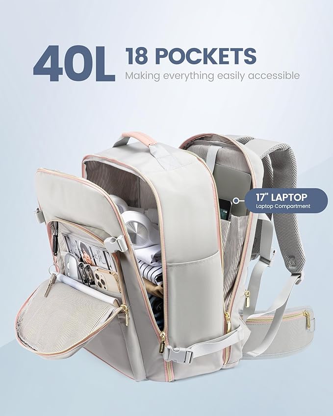 LOVEVOOK Travel Backpack for Women with Waist Strap,40L Cute Carry on Backpack Travels Essentials Personal Item Backpack for Traveling on Airplane,Large Carry on Luggage Travel Bag Flight Approved