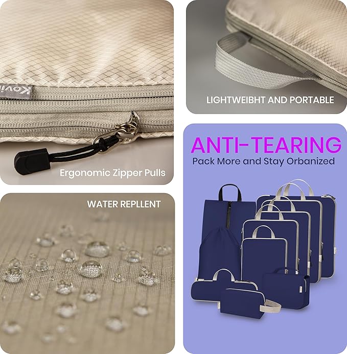 Compression Packing Cubes for Travel, Set of 10 Expandable Luggage Organizers with Shoe Bag, Lightweight Water-Resistant Suitcase Essentials for Carry-on & Checked Luggage, Blue